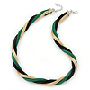 Gold/ Black/ Green Twisted Mesh Necklace - 38cm L/ 4cm Ext