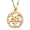Long Brushed Gold Open Cut Flower Pendant With Chain - 70cm L