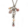 Vintage Inspired Bird, Flower & Freshwater Pearl Pendant With Chain Necklace In Pewter Tone - 46cm L/ 7cm Ext