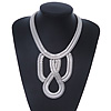 Statement Bib Style Mesh Necklace In Light Silver Tone Metal - 40cm L/ 4cm Ext/ 10cm Bib