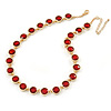 Statement Bezel Set Red Glass Bead Necklace In Gold Plating - 44cm L/ 7cm Ext