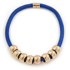 Blue Silk Cord With Gold Rings Magnetic Choker Necklace - 42cm L