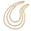 3 Strand, Layered Textured Oval Link Necklace In Gold Tone - 86cm L
