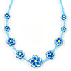 Children's Blue Floral Necklace with Silver Tone Closure - 36cm L/ 6cm Ext