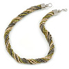 Chunky Multistrand Glass Bead Twisted Necklace with Silver Tone Closure (Olive, Metallic Grey, Antique White) - 45cm L