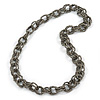 Chunky Oval Link Metallic Grey Glass Bead Long Necklace - 100cm L