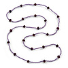 Metallic Purple/ Violet Glass Bead Long Sinlge Strand Necklace - 114cm L