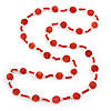 Long Red/ Transparent Glass Bead Necklace - 104cm L