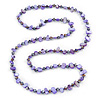 Long Purple Shell Nugget and Glass Crystal Bead Necklace - 110cm L