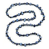 Long Dark Blue Shell Nugget and Glass Crystal Bead Necklace - 110cm L