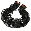Black Glass Bead Multistrand, Layered Necklace With Wooden Square Closure - 64cm L