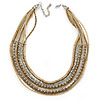 Multistrand Bronze/ Metallic Silver/ Transparent Glass Bead Collar Style Necklace In Silver Tone Metal - 42cm L/ 4cm Ext