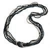 Long Multistrand Black, Grey, Hematite Glass/ Acrylic Bead Necklace - 90cm L