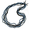 Long Multistrand Black, Hematite, Blue Glass/ Wood Bead Necklace - 100cm L