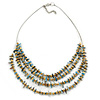 Multistrand Pale Blue Shell Nugget and Gold Tone Flower Bead Wired Necklace In Silver Tone - 60cm L/ 5cm Ext