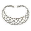 Silver Tone Textured Plaited Choker Necklace - Adjustable
