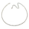 Single Row Clear Crystal Choker Necklace In Silver Tone Metal - 30cm L/ 11cm Ext
