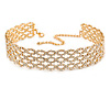 3 Row Clear Crystal Choker Necklace In Gold Tone Metal - 29cm L/ 11cm Ext