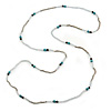 Extra Long Glass, Acrylic Bead Necklace (Teal, Transparent, Silver) - 160cm L
