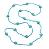 Long Light Blue Glass Bead, Ceramic Star Necklace - 108cm L