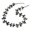Slate Black Shell Nugget & Black Ceramic Bead Necklace In Silver Tone - 46cm L/ 3cm Ext