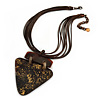 Statement Tribal Triangular Shell Pendant with Multi Brown Waxed Cords Necklace - 41cm L/ 9cm Ext