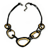 Stylish Black Wood Oval Link with Waxed Cords Necklace - 56cm L/ 8cm Ext