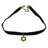 Black Velour Choker Necklace with Bronze Tone Star Pendant - 35cm L/ 4cm Ext