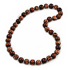 Long Chunky Brown Wood Bead Necklace - 82cm L
