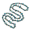 Long Teal Shell Nugget and Chameleon Glass Crystal Bead Necklace - 112cm L