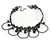 Black Lace Bead and Chain Choker Necklace - 37cm L/ 6cm Ext