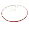 Thin Pink Top Grade Austrian Crystal Choker Necklace In Rhodium Plated Metal - 36cm L/ 10cm Ext