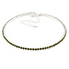 Thin Olive Green Top Grade Austrian Crystal Choker Necklace In Rhodium Plated Metal - 36cm L/ 10cm Ext