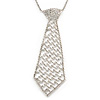 Star Quality Clear Austrian Crystal Tie Necklace In Silver Tone Metal - 37cm L/ 17cm Ext /15cm Tie