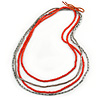 4 Strand Multilayered Salmon/ Coral Ceramic and Silver Tone Acrylic Bead Necklace - 90cm L