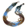 Bronze/ Plum/ Light Blue/ Peacock Small Glass Bead Multistrand Necklace - 48cm L