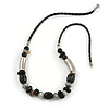 Black Ceramic Bead, Semiprecious Stone Black Faux Leather Cord Necklace - 56cm L