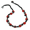 Exquisite Glass and Ceramic Bead Cord Necklace ( Black, Red) - 54cm Long