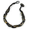 Black Oval Wood Bead with Colour Fusion Cotton Cord Necklace - 44cm L