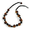 Exquisite Glass and Ceramic Bead Cord Necklace ( Black, Brown) - 54cm Long