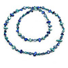 Long Blue/ Teal Green Shell Nugget and Glass Crystal Bead Necklace - 110cm L