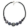 Black Glass Bead, Grey Shell Component Necklace - 44cm L/ 5cm Ext