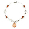 Brown/ Transparent Faceted Acrylic Bead Wire Necklace in Silver Tone - 42cm Long