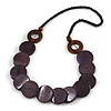 Purple/ Brown/ Black Wood Button Bead Necklace - 80cm L