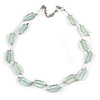 Two Strand Square Transparent Glass Bead Silver Tone Wire Necklace - 48cm L/ 5cm Ext