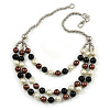 Layered Glass Bead Statement Necklace (Brown/ Black/ White/ Silver) - 62cm L