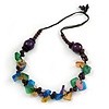 Multicoloured Wood and Acrylic Bead Cotton Cord Necklace - 66cm L