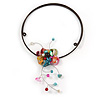 Multicoloured Shell Flower with Multi Faux Pearl Bead Flex Wire Choker Necklace - Adjustable