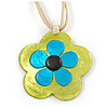 Romantic Shell Flower Pendant with Cream Faux Suede Cords (Lime Green, Blue, Black) - 40cm L