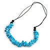 Stylish Cluster Shell Bead with Black Cotton Cord Necklace (Light Blue) - 66cm Long